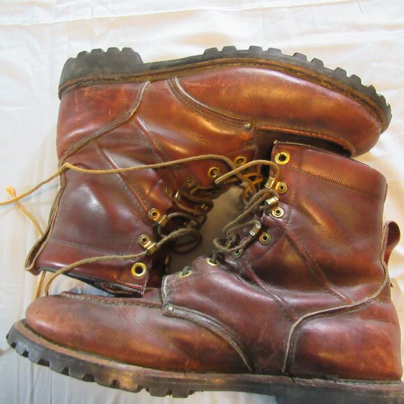 Mens Vintage Leather Moc Toe Work Boots Sz 11 Vibram Soles